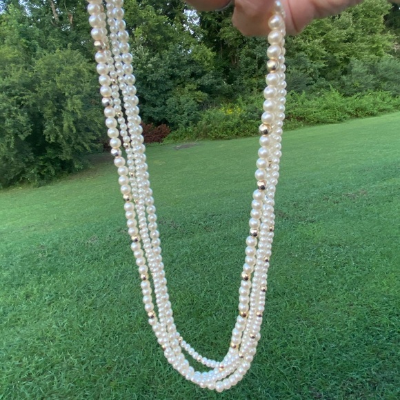 Faux Pearl 4 strand necklace with gold accent beads 24 inches - Picture 8 of 9